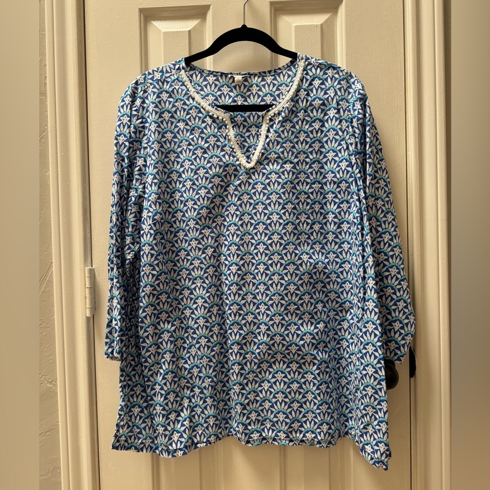Talbots Woman 2X Blue and White Cotton Tunic